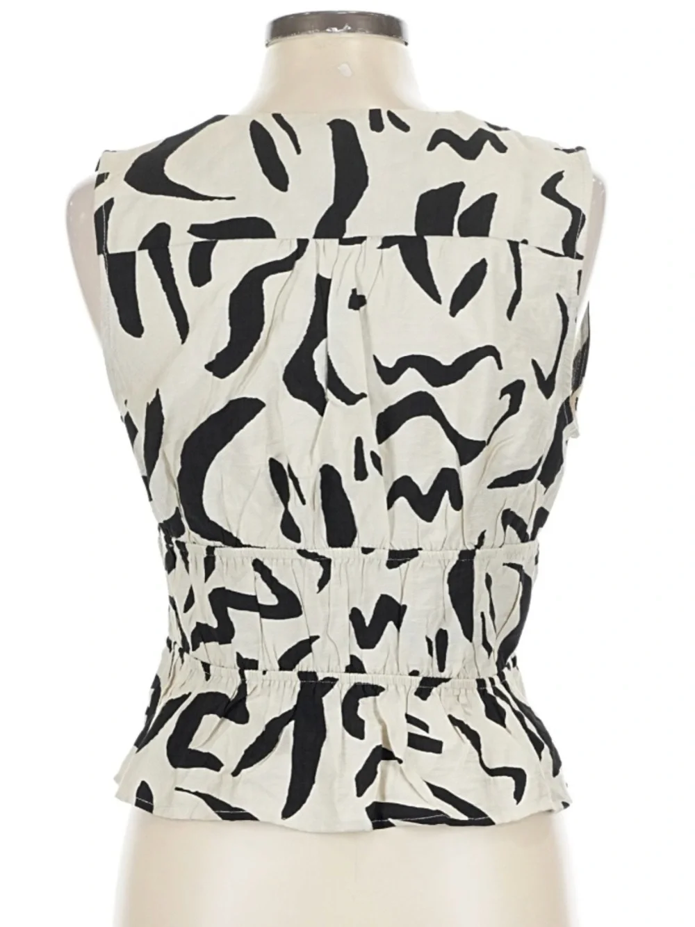 Tulle Black and White Abstract Tie-Front V-Neck Top